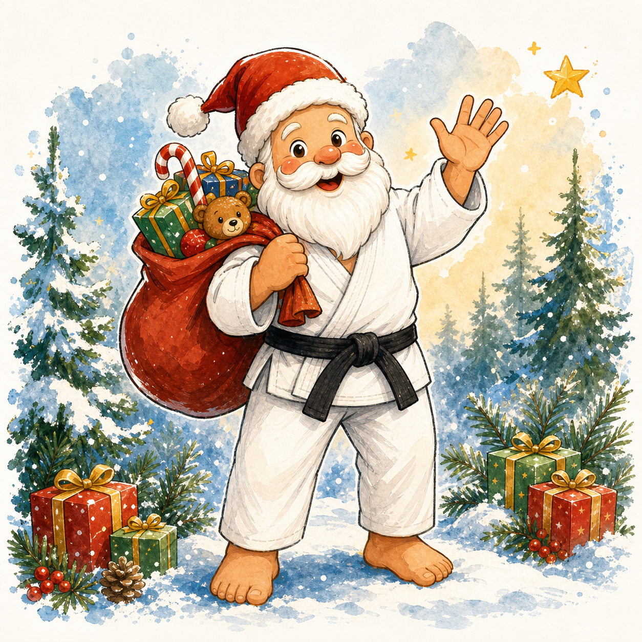 Nikolaus im weißen Judogi mit schwarzem Gürtel